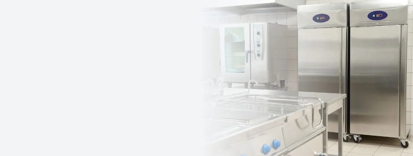 Image depicts a restaurant kitchen with newly installed commercial appliances.