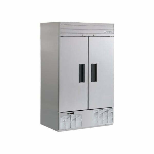 Image depicts a silver commercial refrigerator from Habco.