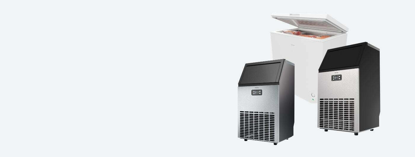 Image depicts commercial ice makers from hOmeLabs.
