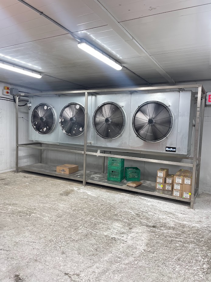 Large warehouse refrigeration unit cooler with four fans
