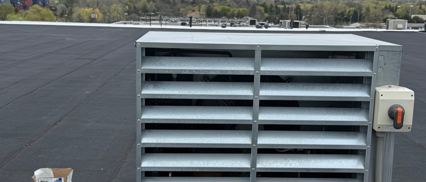 Commercial rooftop condensing unit with service tools and hoses
