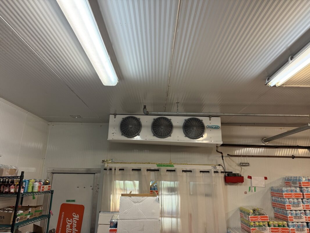 Three-fan evaporator in a large walk-in cooler