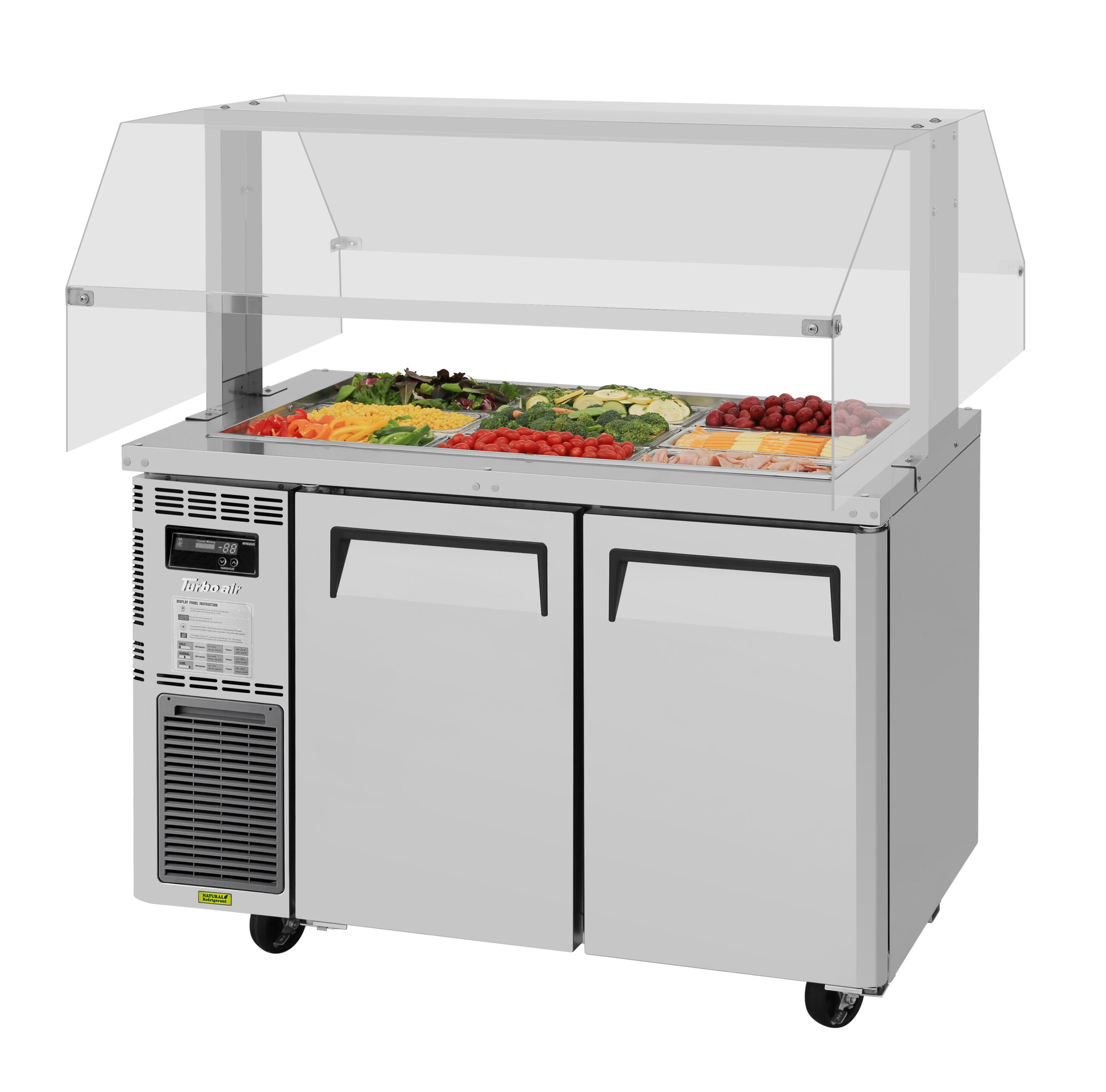 Turbo Air refrigerated buffet preparation unit with a glass guard