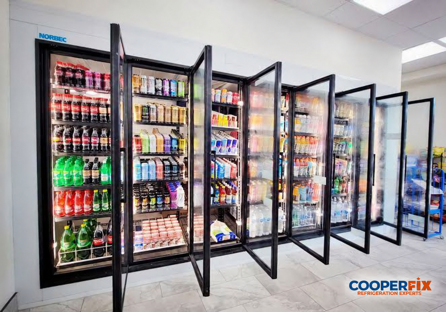 Glass-door commercial beverage cooler displays