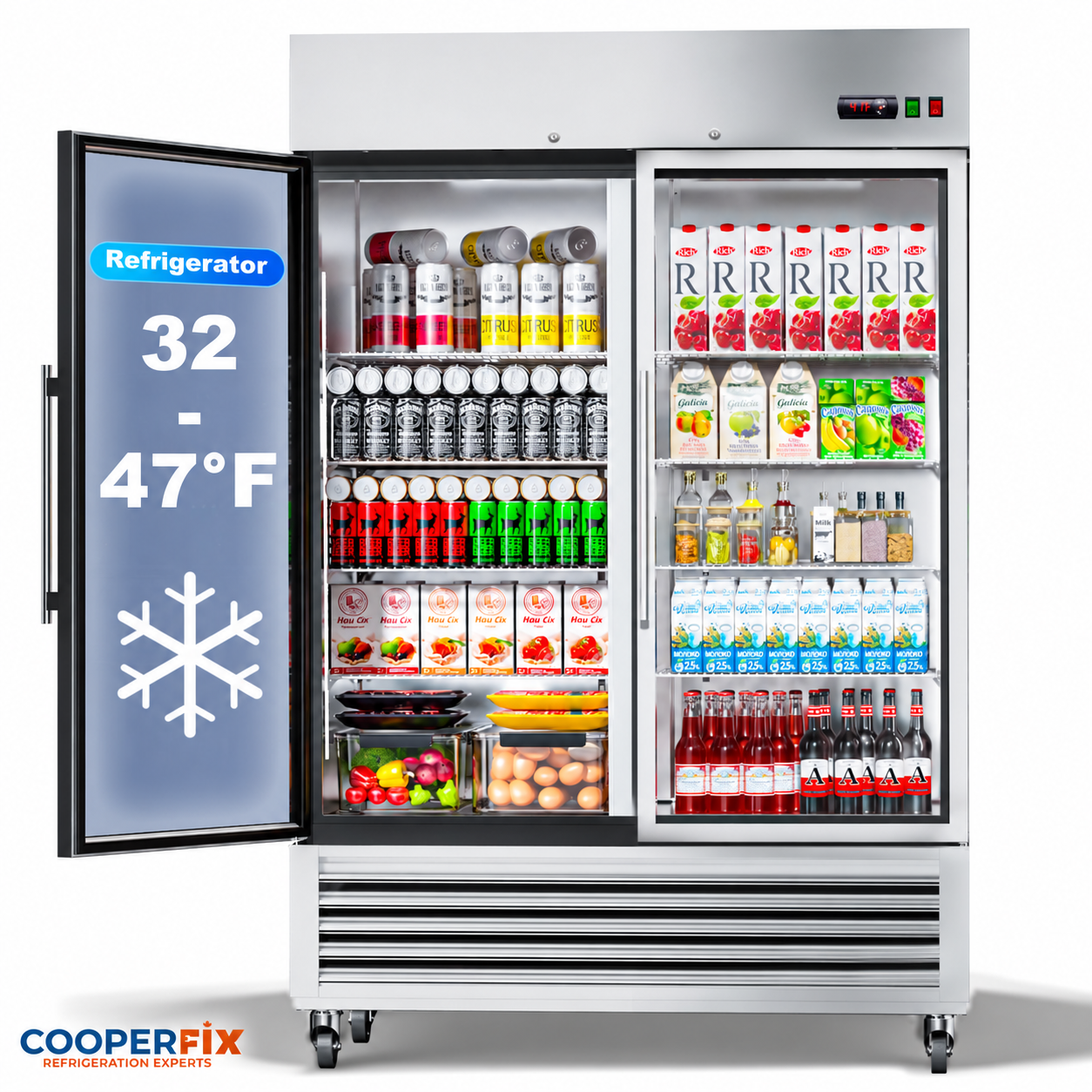 Glass-door commercial beverage refrigeration cabinet