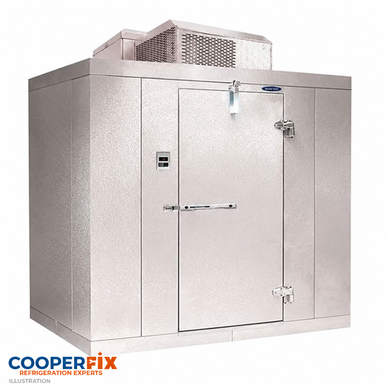 Compact walk-in refrigerated enclosure with a roof-mounted unit