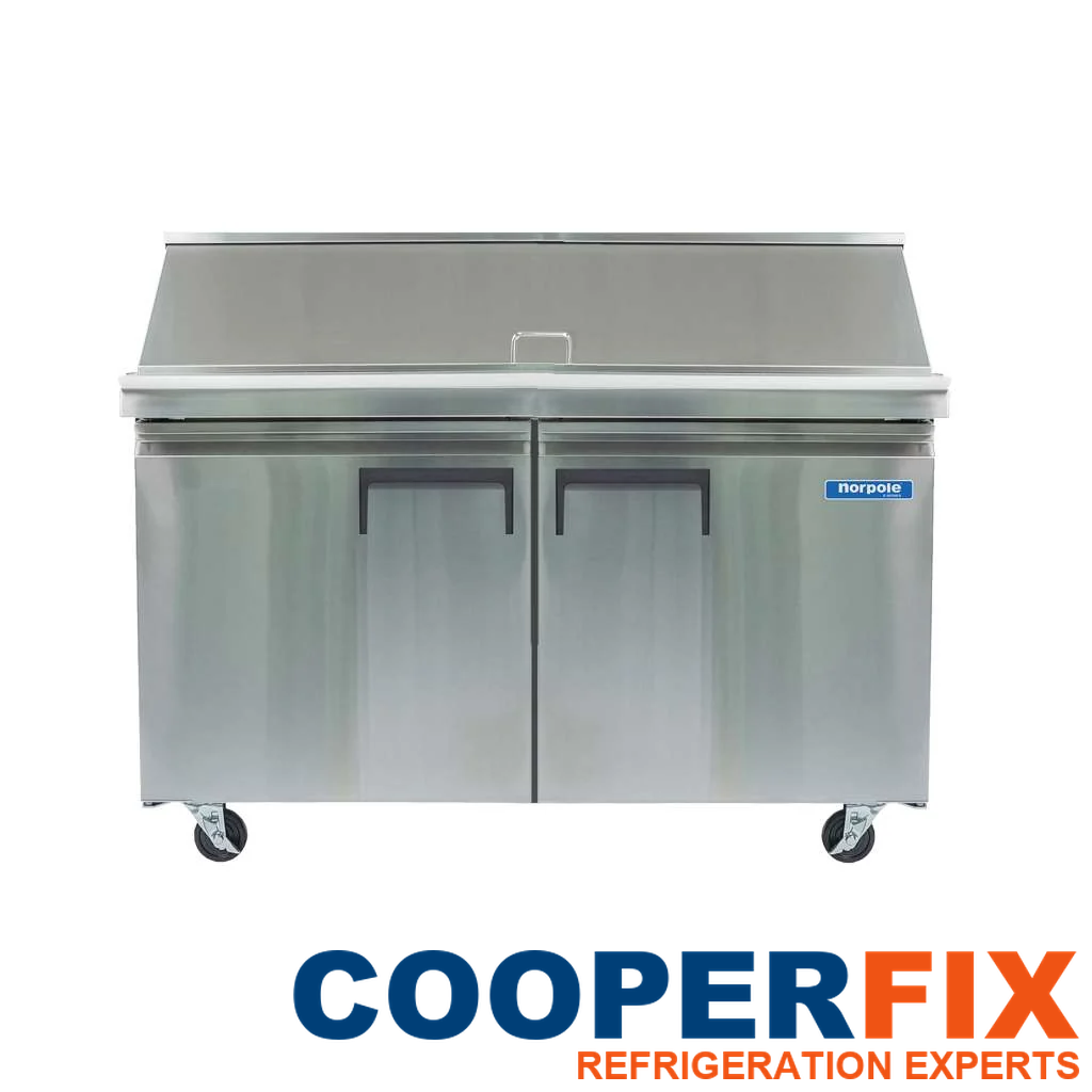 Norpole NE2R-SWMT two-door mega-top prep table refrigerator