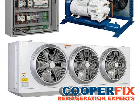 Commercial refrigeration controls, condensing unit and evaporator assembly.