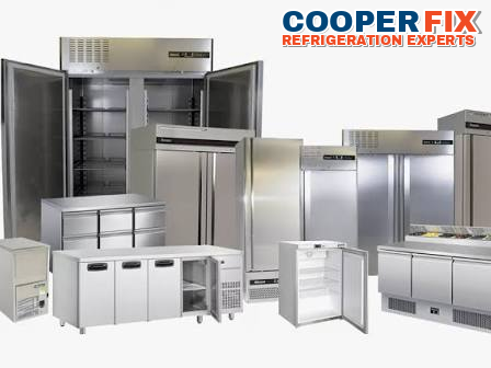 Stainless commercial reach-in refrigerators and refrigerated preparation counters.